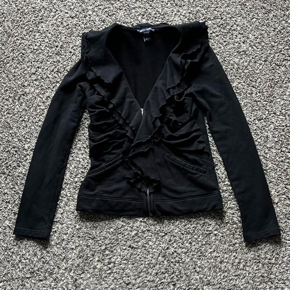 Boston Proper Black Ruffle Zip Up Jacket Womens XS Whimsigoth Skater Goth Altn